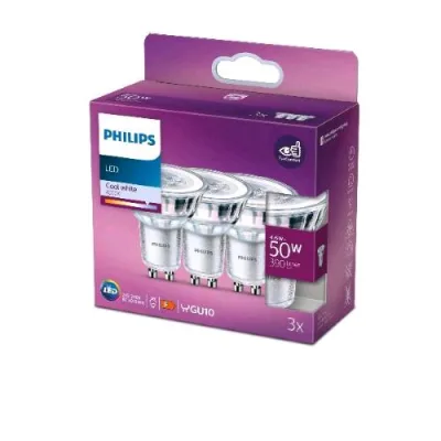 Philips Lampadina in Vetro LED 4.6W GU10 4000K 390 Lumen 36D Luce Fredda Bianca Conf 3 Pz.