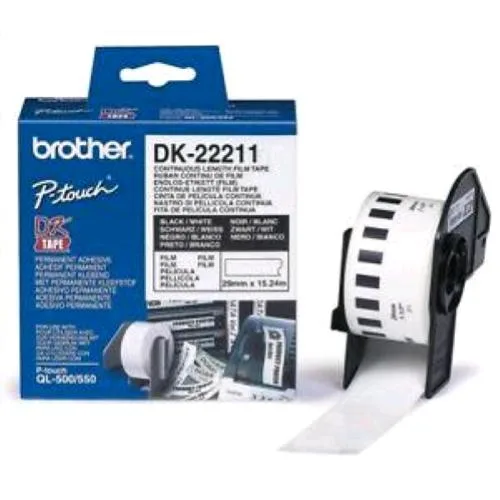 Brother DK-22211 Nastro Adesivo 29MMX15.24MT Adesivo Colore Bianco Stampa Nero