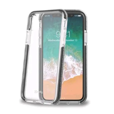 Celly Apple iPHONE XS/X Cover in Gomma Termoplastica e Policarbonato Trasparente Nero