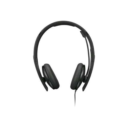 Lenovo Cuffie VOIP Stereo con Microfono Cablate USB-C con Adattatore Ad USB-A Certificate Zoom Nero