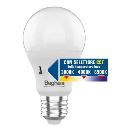 Beghelli Lamp Saving LED Goccia Opale CCT E27 1500lm 15W=100 Tricolor 3K/4K/6K con Selettore per Modificare la Luce tra Calda Bianca e Fredda