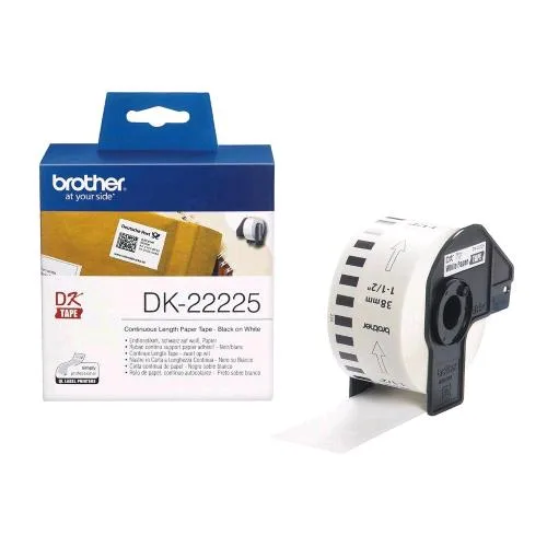Brother DK-22225 Rotolo Etihette Adesive Nero Bianco 38mm L 30.48 m