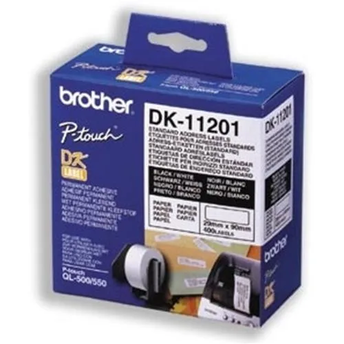 Brother DK11201 400 Etichette Adesive Bianco Opaco 29X90MM per QL500-QL500A-QL550-QL560VP-QL570-QL580N-QL650TD-QL1050-QL1060N