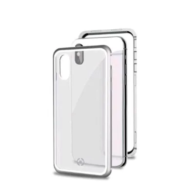 Celly Apple iPHONE XS/X Cover Magnetica in Alluminio + Vetro Temperato Trasparente Silver