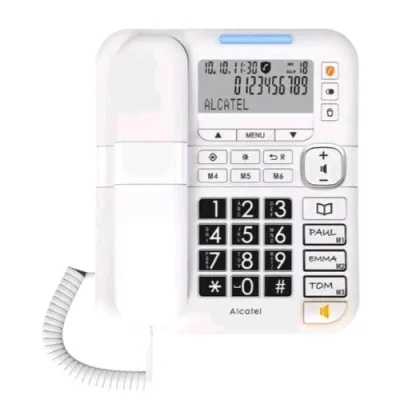 Alcatel TMAX70 Telefono da Tavolo per Anziani Ampio Display Nome e Numero Suoneria Potenziata Bianco