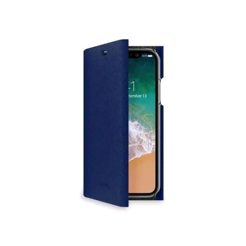 Celly Apple iPHONE XS/X Custodia Ad Agenda con Finitura Saffiano e Chiusura Magnetica Blu
