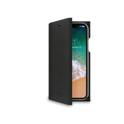Celly Apple iPHONE XS/X Custodia Ad Agenda con Finitura Saffiano e Chiusura Magnetica Nero