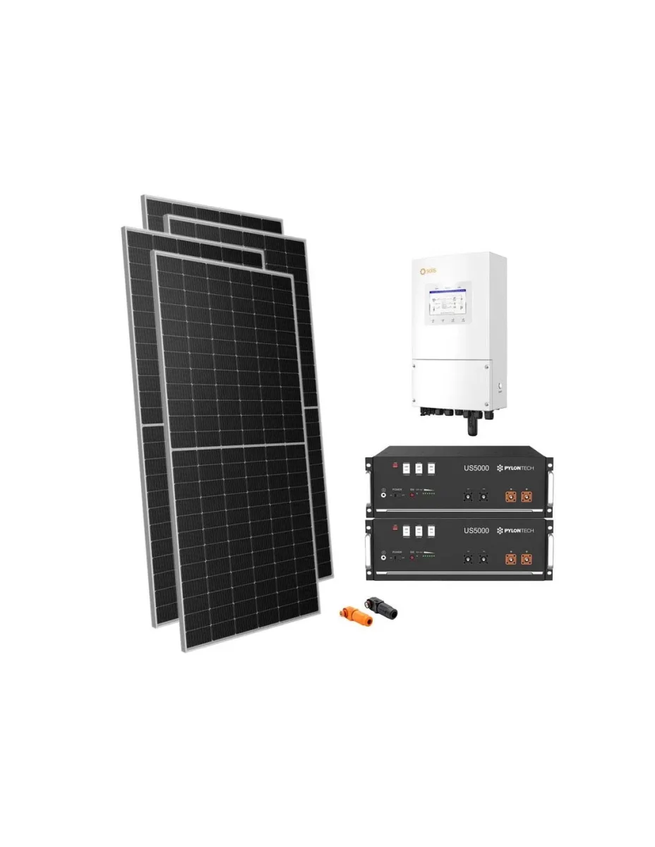 Kit fotovoltaico monofase 5950W inverter 5kW Solis accumulo litio 9.6kWh Pylontech US5000
