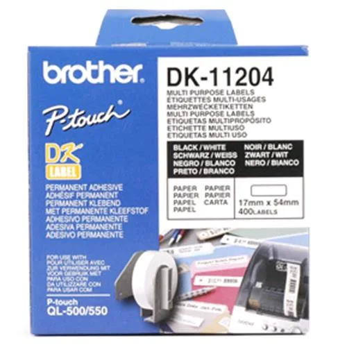 Brother DK11204 Rotolo 400 Etichette Adesive 17X54 mm Colore Bianco Finitura Opaca