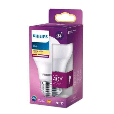 Philips Lampadina LED a Goccia 40W E27 2700K Consumo 4.2W Luce Calda
