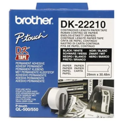 Brother DK22210 Nastro Adesivo Bianco Stampa Nero 29mm x 30.48m