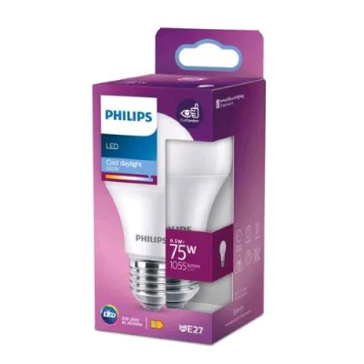 Philips Lampadina LED a Goccia 75W E27 6500K Consumo 9.5W Luce Fredda