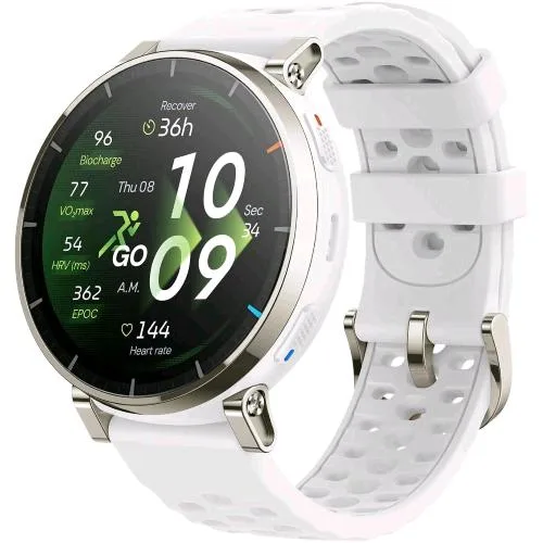 Amazfit Active 3 Premium Smartwatch 45mm 1.32" Amoled Vetro Zaffiro GPS Running NFC Mappe Offline 5 Atm 170+ Sport Argento Bianco