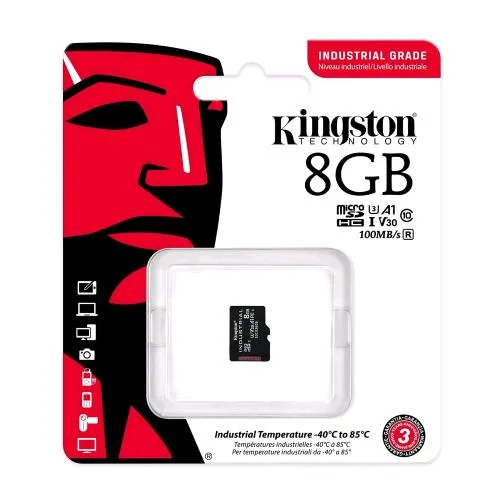 Kingston Microsdhc Industrial 8GB Classe 10 A1 V30 100MB/S Black