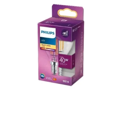 Philips Lampadina LED a Goggia Filamento Trasparente 40W P45 E27 2700K Consumo 4,3W Luce Calda