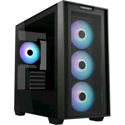 ASUS A21 Plus TG ARGB Black, Case Micro-ATX, Supporta Schede Madri con Connettori Nascosti, Radiatori da 360 mm e Schede Grafiche da 380 mm, 4 Ventole ARGB Preinstallate, Nero
