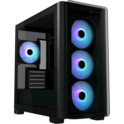 ASUS A23 Plus TG ARGB Black Case Micro-ATX, Supporto per Schede Madri con Connettori Nascosti, Radiatori da 360mm e Schede Grafiche da 380mm 4 Ventole ARGB Preinstallate Nero