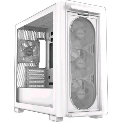 ASUS A23 Plus TG ARGB White Case Micro-ATX, Supporto per Schede Madri con Connettori Nascosti, Radiatori da 360mm e Schede Grafiche da 380mm 4 Ventole ARGB Preinstallate Bianco
