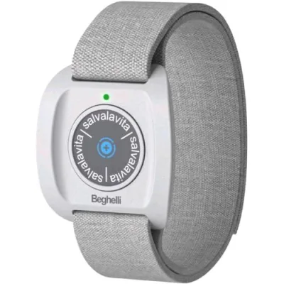Beghelli Salvalavita Band Plus Bracciale Anziani con Tasto Sos per Chiamate D'emergenza Resistente All'acqua Dispositivo Indossabile di Telesoccorso GPS Wi-Fi Grigio