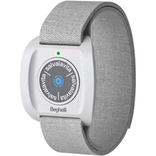 Beghelli Salvalavita Band Plus Bracciale Anziani con Tasto Sos per Chiamate D'emergenza Resistente All'acqua Dispositivo Indossabile di Telesoccorso GPS Wi-Fi Grigio