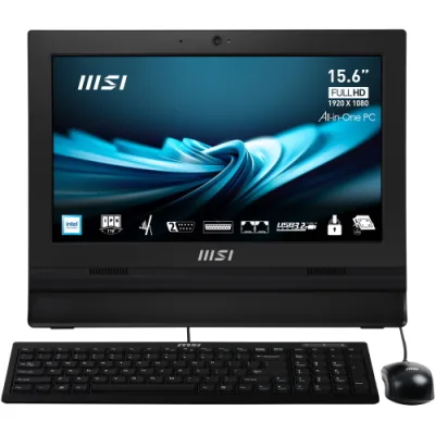 Msi Pro AP162T Adl-042XEU All in One 23.8" Full HD Touch Screen Intel N100 RAM 8GB-SSD 256GB NVMe-Intel UHD Graphics-Altoparlanti Web Cam HD-Wi-Fi 6E + Gigabit LAN-Tastiera Mouse-Free Dos Nero