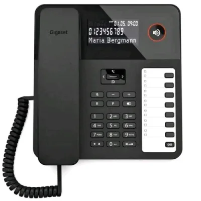 Gigaset Desk 600 Telefono Corded da Tavolo Ampio Display Vivavoce 8 Tasti Selezione Rapida Compatibile Centralini Telefonici e Apparecchi Acustici Nero