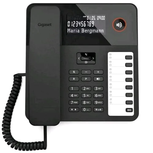 Gigaset Desk 600 Telefono Corded da Tavolo Ampio Display Vivavoce 8 Tasti Selezione Rapida Compatibile Centralini Telefonici e Apparecchi Acustici Nero