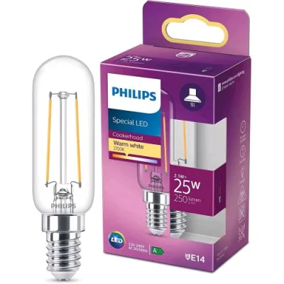 Philips LED Tubolare Filamento per Cappe Attacco E14 2.1 W Equivalente 25 W Luce Bianca Calda 2.700K Non Dimmerabile