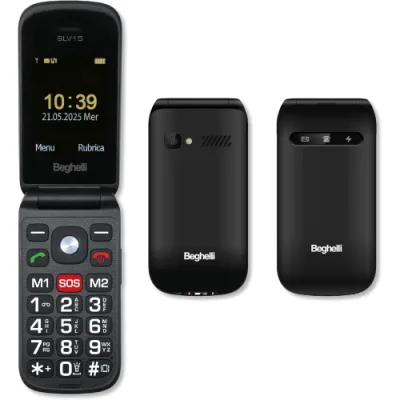 Beghelli SLV15N Eco Dual SIM 2.4" Easy Phone a Conchiglia Tasti Grandi Retroilluminati Tasto Sos Blocco Chiamate Fotocamera Torcia Nero