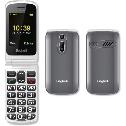 Beghelli SLV18N Eco Dual SIM 2.4" Easy Phone a Conchiglia Tasti Grandi Retroilluminati Tasto Sos Blocco Chiamate Fotocamera Torcia Radio Grigio