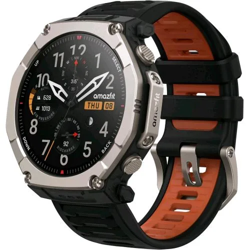 Amazfit T-Rex Ultra 2 Smartwatch 51mm 1.5" Amoled in Zaffiro Ghiera in Titanio GSP Dual Band Mappe Offline Torcia 180+ Modalita' Sport 10 Atm Argento Nero