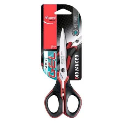 Maped Forbice Advanced Gel Multiuso Lame a Punta in Acciaio 17 cm Impugnatura in Gel Soft Colore Nero Rosso