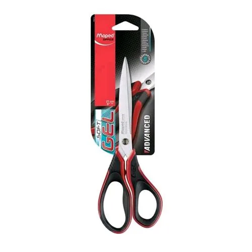 Maped Forbice Advanced Gel Multiuso Lame a Punta in Acciaio 21 cm Impugnatura in Gel Soft Colore Nero Rosso