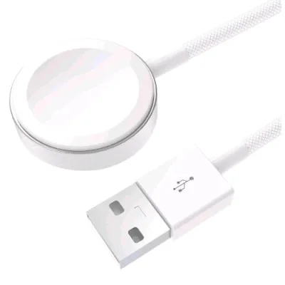 Celly Apple Watch Charger USB-A Caricabatterie Wirless Compatibile con Tutti I Modelli di Apple Watch 2.5 W Cavo Intrecciato 1 m Bianco