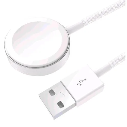 Celly Apple Watch Charger USB-A Caricabatterie Wirless Compatibile con Tutti I Modelli di Apple Watch 2.5 W Cavo Intrecciato 1 m Bianco