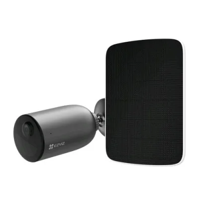 Kit Ezviz EB3 + Pannello Solare Telecamera di Sicruezza da Esterno a Batterie 2K IP65 Wi-Fi Visione Notturna Difesa Attiva Sensore Movimento ai Custom Vocal Alert + Pannello Solare USB-C per Ricarica
