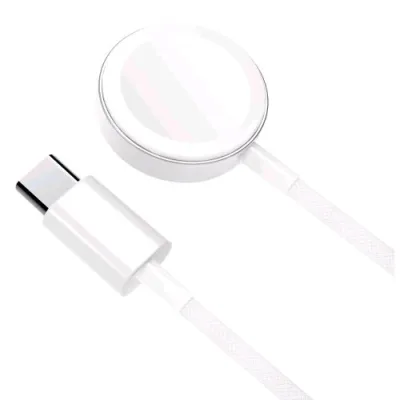 Celly Apple Watch Charger USB-C Caricabatterie Wirless Compatibile con Tutti I Modelli di Apple Watch 2.5 W Cavo Intrecciato 1 m Bianco