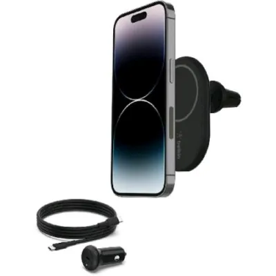Belkin Apple iPHONE Caricabatteria da Auto con Supporto Magnetico Wireless Magsafe Cavo Incluso Nero
