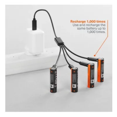 Cygnett Batteria Ricaricabile AA Stilo Si Ricaricano Tramite Porta USB-C Indicatore LED Cavo di Ricarica 4 in 1 Incluso Conf 4 Pz.