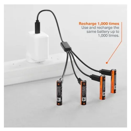 Cygnett Batteria Ricaricabile AAA Mini Stilo Si Ricaricano Tramite Porta USB-C Indicatore LED Cavo di Ricarica 4 in 1 Incluso Conf 4 Pz.