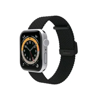 Celly Apple Watch Cinturino in Tessuto Intrecciato Regolabile Compatibile con Apple Watch 42/44/45 mm Nero