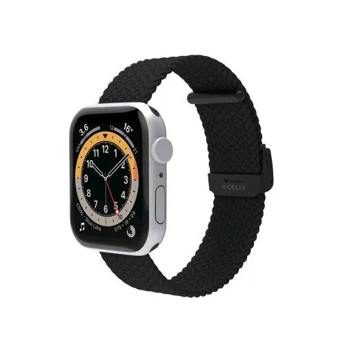 Celly Apple Watch Cinturino in Tessuto Intrecciato Regolabile Compatibile con Apple Watch 42/44/45 mm Nero