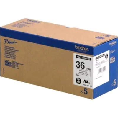 Brother HGE261V5 Nastro per Etichettatrice, Confezione da 5 Pezzi, 36 mm
