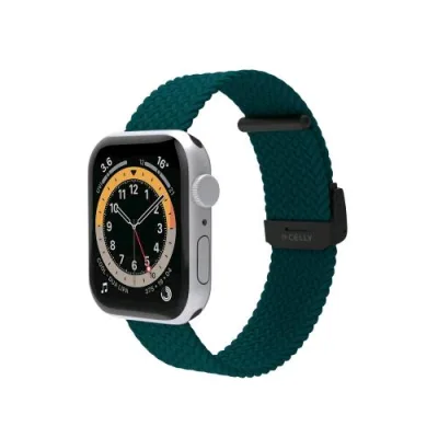 Celly Apple Watch Cinturino in Tessuto Intrecciato Regolabile Compatibile con Apple Watch 42/44/45 mm Verde