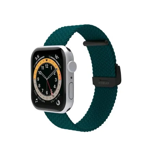 Celly Apple Watch Cinturino in Tessuto Intrecciato Regolabile Compatibile con Apple Watch 42/44/45 mm Verde