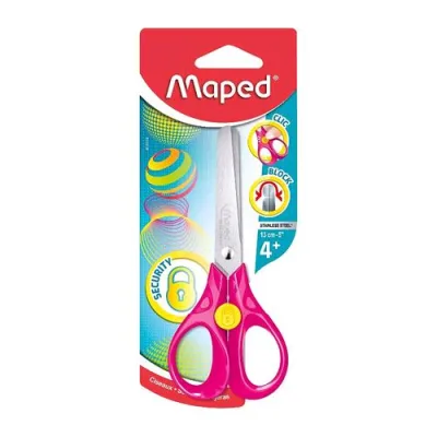 Maped Forbice Security 3D 13 cm Utilizzo Scolastico con Sistema di Bloccaggio delle Lame Colori Assortiti