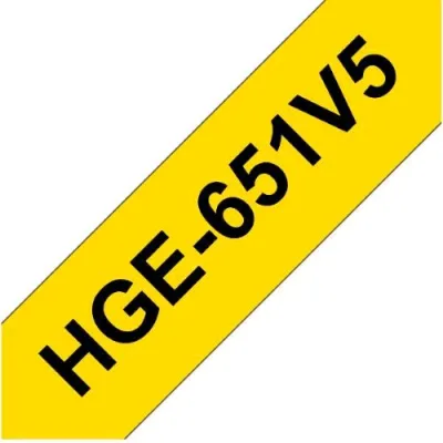 Brother HGE651V5 Nastro da Etichettatura Nero su Giallo da 24mm Conf 5 pz