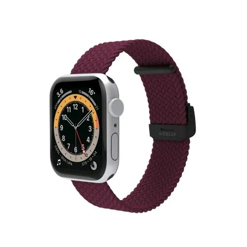 Celly Apple Watch Cinturino in Tessuto Intrecciato Regolabile Compatibile con Apple Watch 42/44/45 mm Viola
