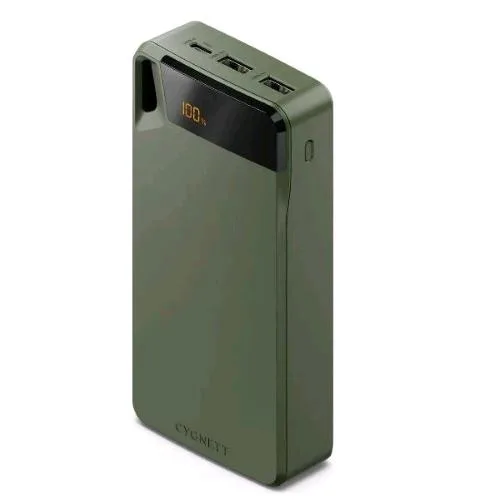 Cygnett Boost Power Bank 20.000mAh Ingresso USB-C - Uscite 2 USB-A + 1 USB-C Verde Militare
