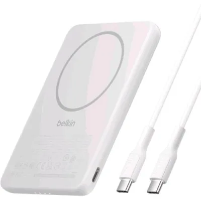 Belkin Boostcharge Slim Powerbank 5.000mAh Ricarica Magnetica 7.5W Bianco